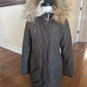 DKNY Quilted Jacket with Fur Trim